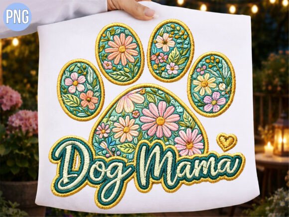Download Dog Mama Floral Paw Embroidery PNG Shirt - Shirt Collection