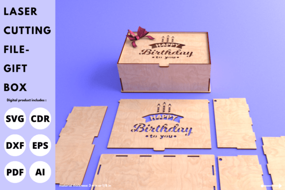 Download Birthday Gift Box with Lid | Laser Cut - Laser Collection