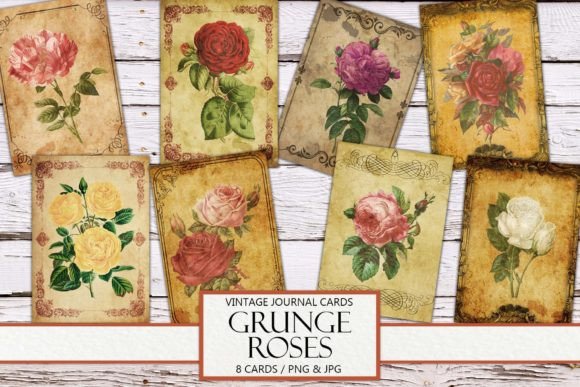 Download Vintage Grunge Roses Junk Journal Cards - Vintage Collection