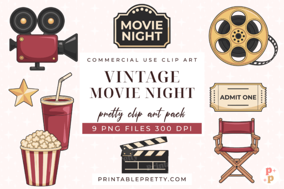 Download Vintage Movie Night Clipart PNG - Vintage Collection