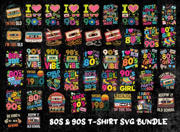 Download Retro 80s &amp; 90s Quotes Shirt SVG Bundle - Shirt Collection