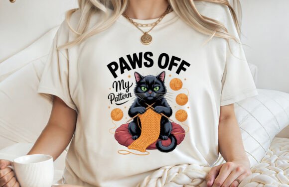 Download Funny Knitting Cat T-Shirt Design PNG - Shirt Collection