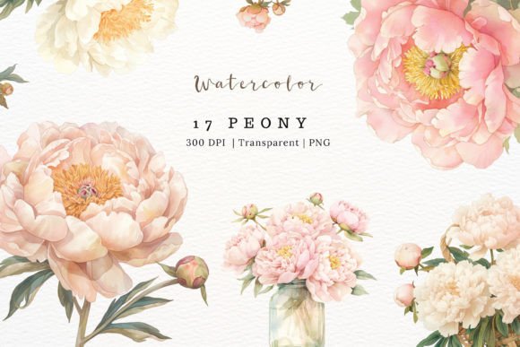 Download Vintage Peony Watercolor Clipart - Vintage Collection