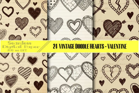Download Vintage Doodle Hearts - Valentine - Vintage Collection
