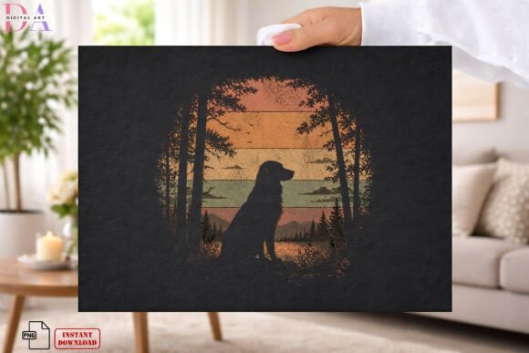 Download Vintage Dog Forest Sunset Silhouette PNG - Vintage Collection