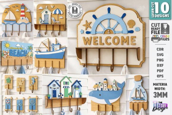 Download Coastal Wall Hooks Rack Laser Cut Bundle - Premium Resources