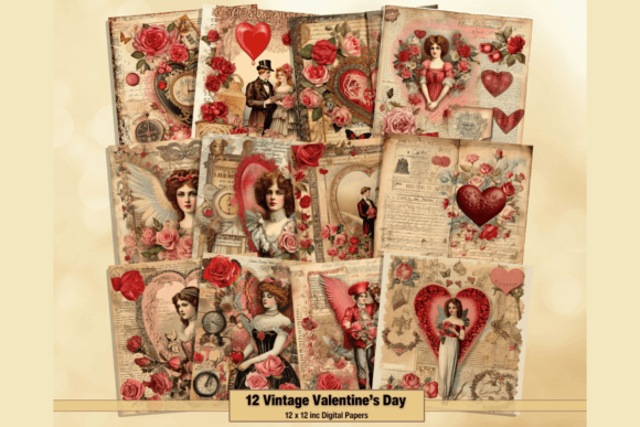 Download Vintage Valentine's Day Digital Papers - Vintage Collection