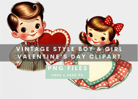 Download Vintage Valentine Boy Girl Clipart Pair - Vintage Collection
