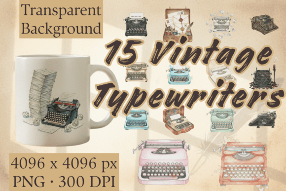 Download Vintage Typewriter Watercolor Clip Art - Vintage Collection
